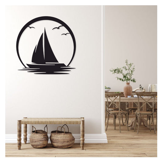 Artrooms Sailboat Metal Wall Art - Wall Decoration | Wall Hanging (24x25 inch) | Black Matte Finish