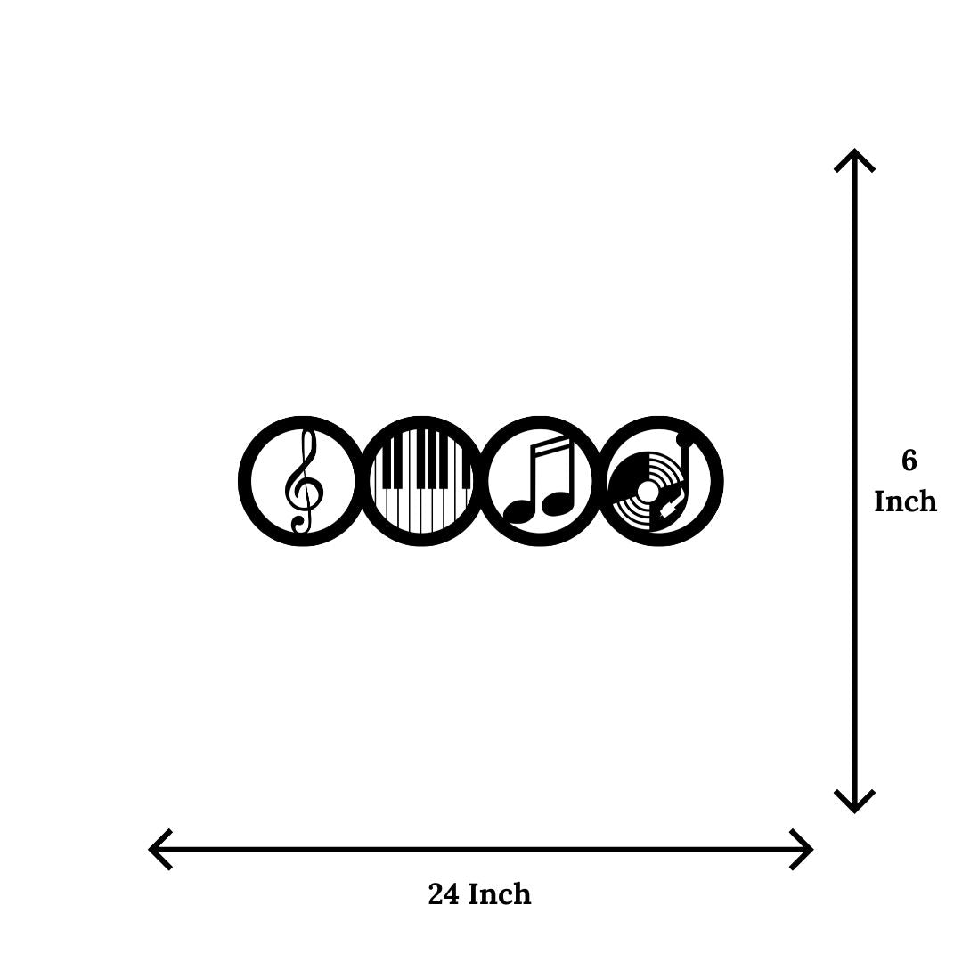 Artrooms Music Theme Metal Wall Art – 24x6 inch | Musical Notes & Instruments Wall Decor for Living Room, Studio, or Cafe