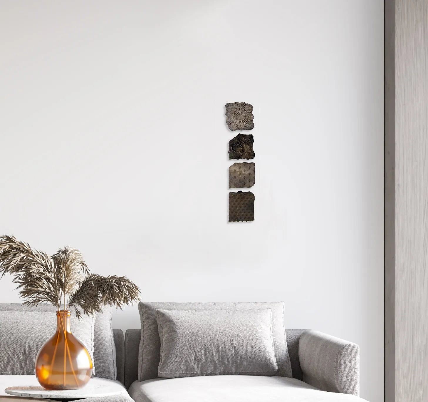 Antique Indian Wooden Printing Blocks Set – Hand-Carved 4 Piece Décor