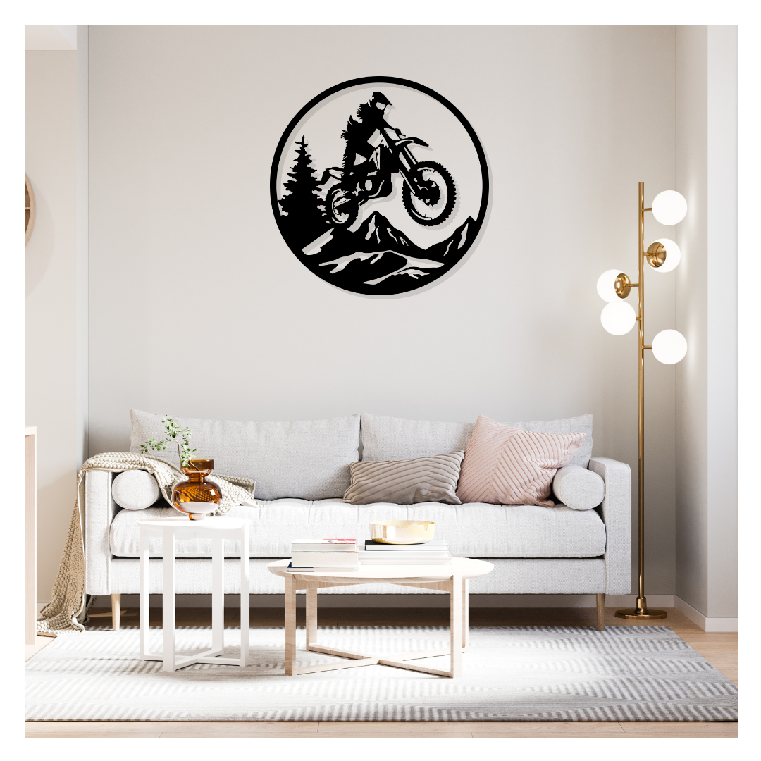 Artrooms  Bike Rider Metal Wall Art - Wall Decoration | Wall Hanging (25x25 inch) | Black Matte Finish