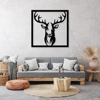 Artrooms Deer Metal Wall Art - Wall Decoration | Wall Hanging (25x25 inch) | Black Matte Finish