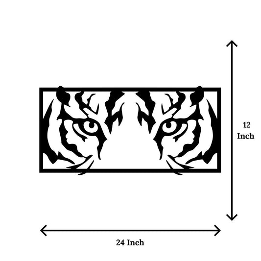 Artrooms Tiger Eyes Metal Wall Art – 24x12 inch | Wild Animal Face Wall Decor for Living Room, Bedroom, Office | Black Matte Finish