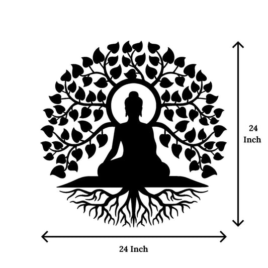 Artrooms Buddha on Tree Warrior Metal Wall Art - Wall Decoration | Wall Hanging (24x24 inch) | Black Matte Finish