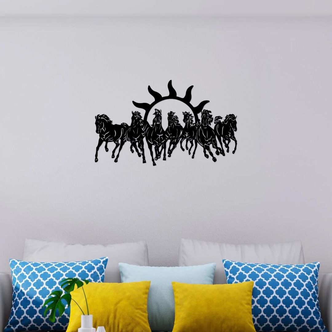 Artrooms Seven Horses Metal Wall Art – 24x15 inch | Vastu Wall Hanging for Success & Positive Energy