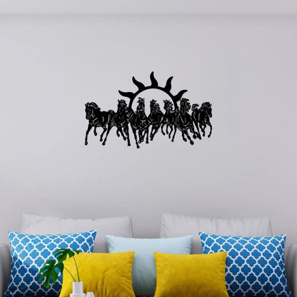 Artrooms Seven Horses Metal Wall Art – 24x15 inch | Vastu Wall Hanging for Success & Positive Energy