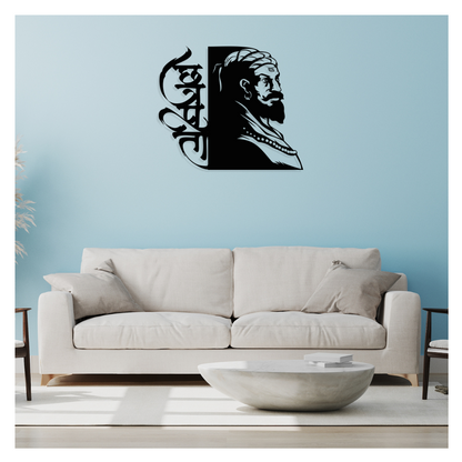 Artrooms Shivaji Metal Wall Art - Wall Decoration | Wall Hanging (25x21 inch) | Black Matte Finish