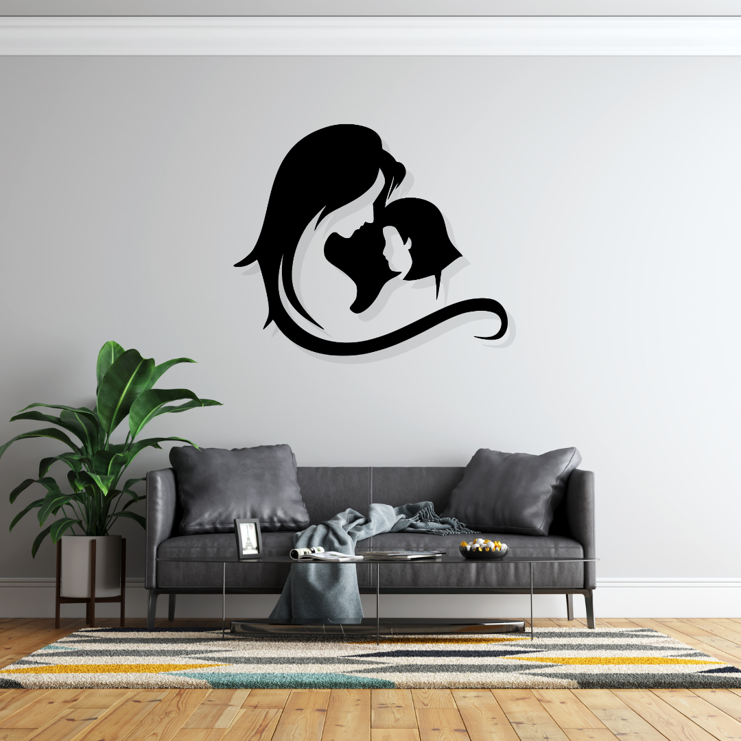 Artrooms Mother and Daughter Metal Wall Art - Wall Decoration | Wall Hanging (25x21 inch) | Black Matte Finish