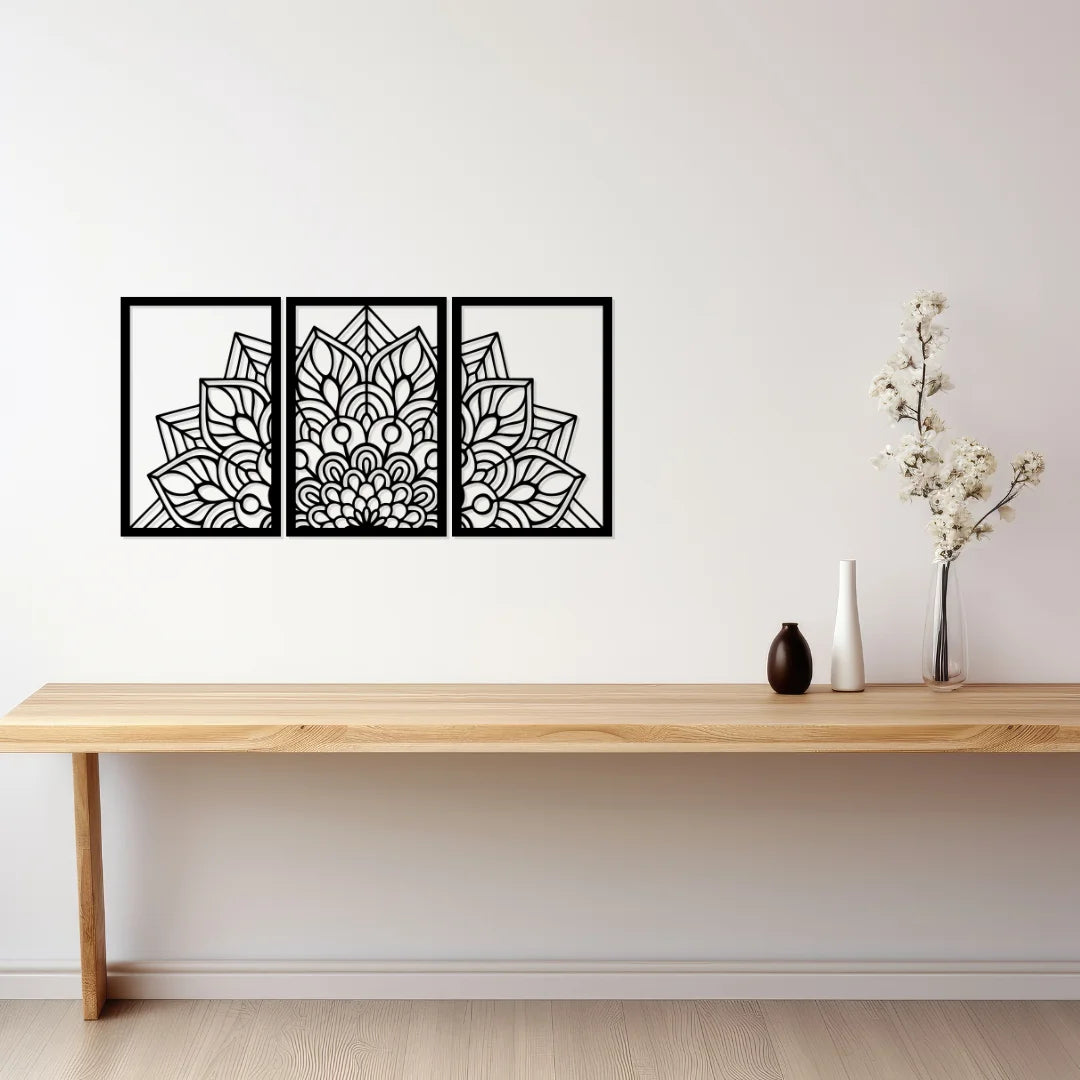 Artrooms Floral Metal Wall Art - Wall Decoration | Wall Hanging (36x18 inch) | Black Matte Finish