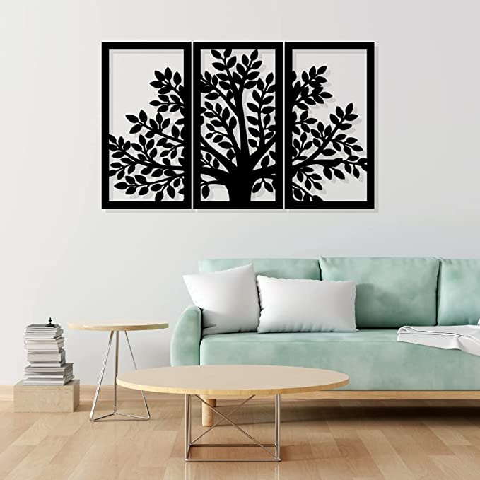 Artrooms 3 Trees Metal Wall Art - Wall Decoration | Wall Hanging (36x22 inch) | Black Matte Finish
