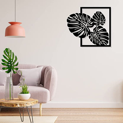 Artrooms Leaf Metal Wall Art - Wall Decoration | Wall Hanging (25x22 inch) | Black Matte Finish