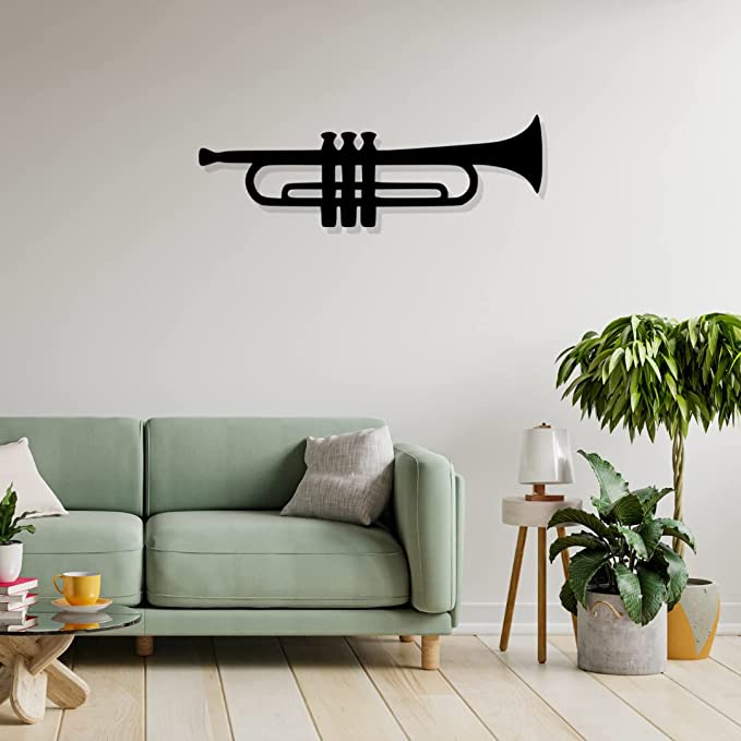 Artrooms Trumpet Metal Wall Art - Wall Decoration | Wall Hanging (25x9 inch) | Black Matte Finish
