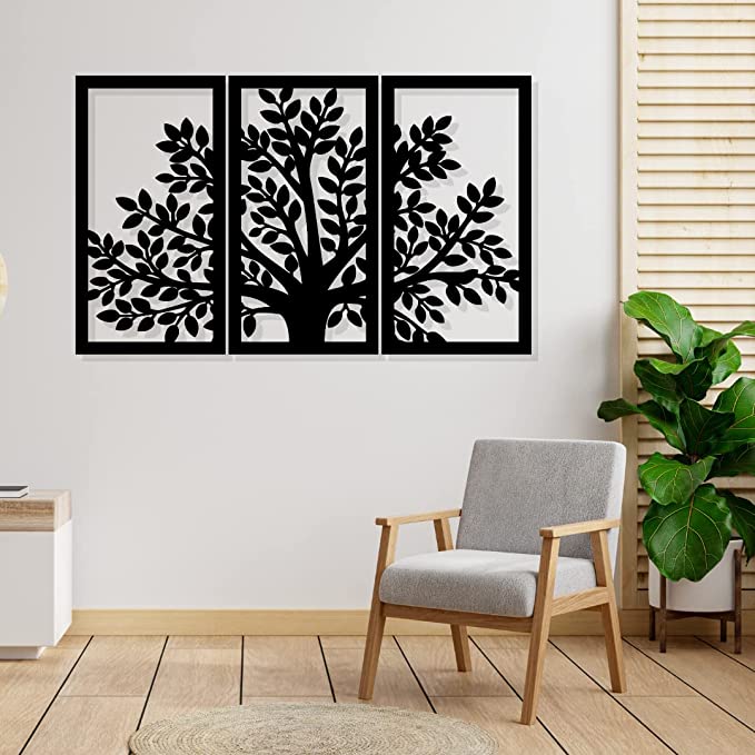 Artrooms 3 Trees Metal Wall Art - Wall Decoration | Wall Hanging (36x22 inch) | Black Matte Finish