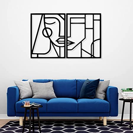 Artrooms Abstract Women Face Metal Wall Art - Wall Decoration | Wall Hanging (36x23 inch) | Black Matte Finish