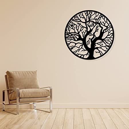 Artrooms Tree Metal Wall Art - Wall Decoration | Wall Hanging (24x24 inch) | Black Matte Finish