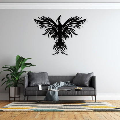 Phoenix Metal Wall Art - Wall Decoration|Wall Hanging (25x19 inch)|Black Matte Finish