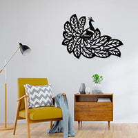 Artrooms Peacock Metal Wall Art - Wall Decoration | Wall Hanging (25x18 inch) | Black Matte Finish