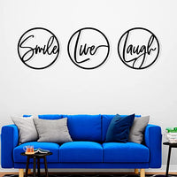Artrooms Smile Live Laugh Metal Wall Art - Wall Decoration | Wall Hanging (36x12 inch) | Black Matte Finish