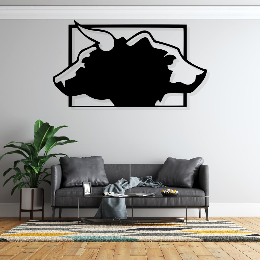 Artrooms Bull And Bear Metal Wall Art - Wall Decoration | Wall Hanging (25x14 inch) | Black Matte Finish
