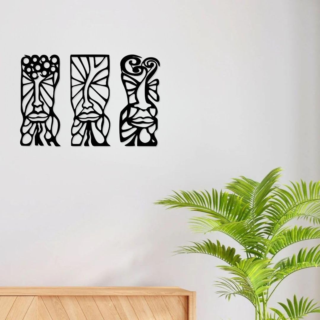 Artrooms Abstract Trio Face Metal Wall Art - Wall Decoration | Wall Hanging (17x13 Inch) | Black Matte Finish