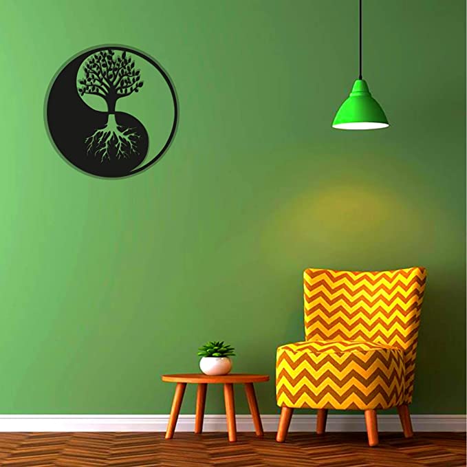 Artrooms Yin Yang Metal Wall Art - Wall Decoration | Wall Hanging (24x24 inch) | Black Matte Finish