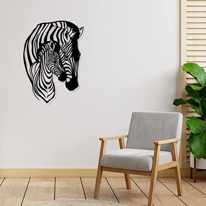 Artrooms Zebra Family Metal Wall Art - Wall Decoration | Wall Hanging (18x25 inch) | Black Matte Finish