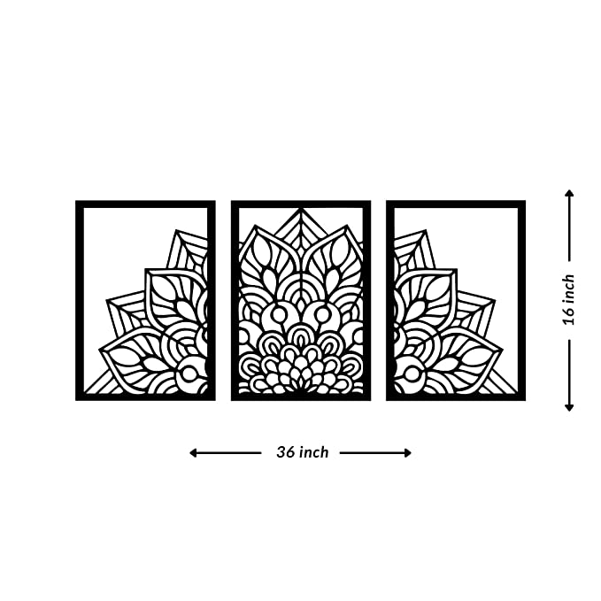 Artrooms Floral Metal Wall Art - Wall Decoration | Wall Hanging (36x16 inch) | Black Matte Finish