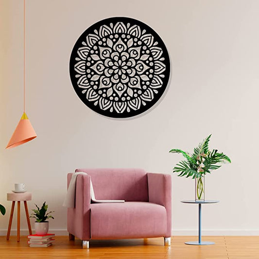 Artrooms Mandala Guitar Metal Wall Art - Wall Decoration | Wall Hanging (24x24 inch) | Black Matte Finish