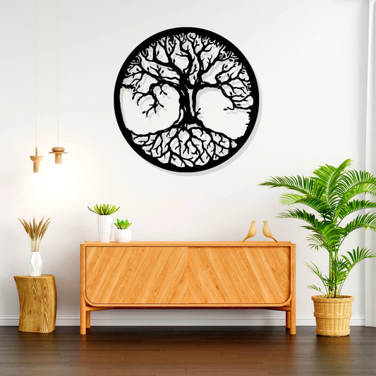 Artrooms Tree Metal Wall Art - Wall Decoration | Wall Hanging (24x24 inch) | Black Matte Finish