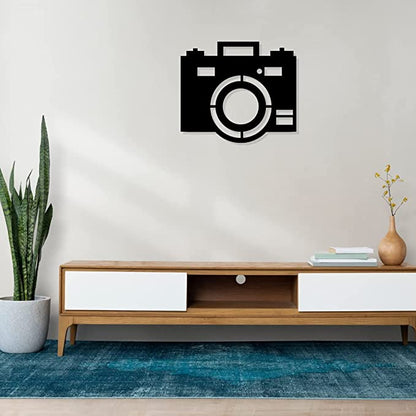 Artrooms Camera Metal Wall Art - Wall Decoration | Wall Hanging (22x25 inch) | Black Matte Finish