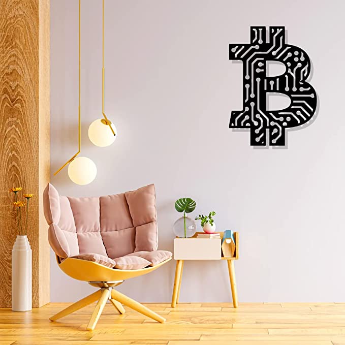 Artrooms Bitcoin Metal Wall Art - Wall Decoration | Wall Hanging (20x25 inch) | Black Matte Finish