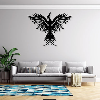 Phoenix Metal Wall Art - Wall Decoration|Wall Hanging (25x19 inch)|Black Matte Finish