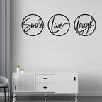 Artrooms Smile Live Laugh Metal Wall Art - Wall Decoration | Wall Hanging (36x12 inch) | Black Matte Finish