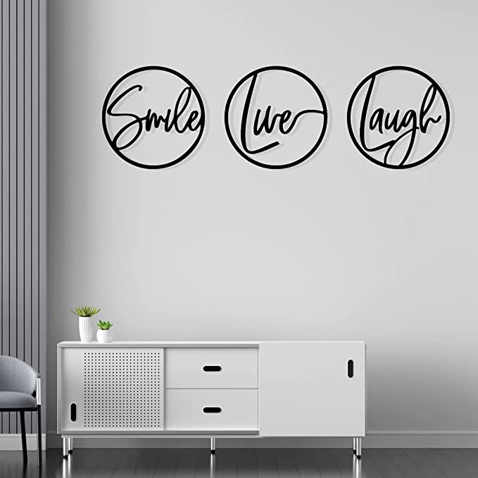 Artrooms Smile Live Laugh Metal Wall Art - Wall Decoration | Wall Hanging (36x12 inch) | Black Matte Finish