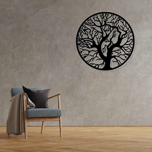 Artrooms Tree Metal Wall Art - Wall Decoration | Wall Hanging (24x24 inch) | Black Matte Finish