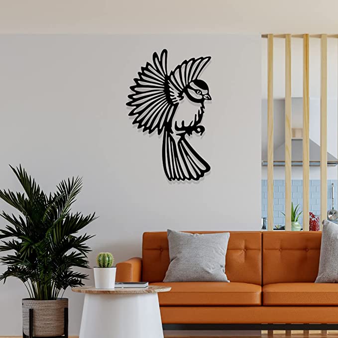 Artrooms Sparrow Bird Metal Wall Art - Wall Decoration | Wall Hanging (16x25 inch) | Black Matte Finish