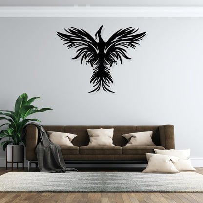 Phoenix Metal Wall Art - Wall Decoration|Wall Hanging (25x19 inch)|Black Matte Finish