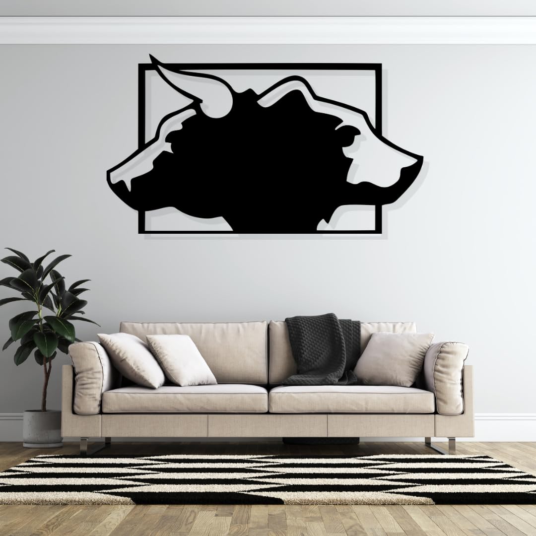 Artrooms Bull And Bear Metal Wall Art - Wall Decoration | Wall Hanging (25x14 inch) | Black Matte Finish
