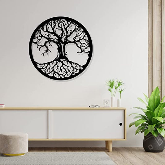 Artrooms Tree Metal Wall Art - Wall Decoration | Wall Hanging (24x24 inch) | Black Matte Finish