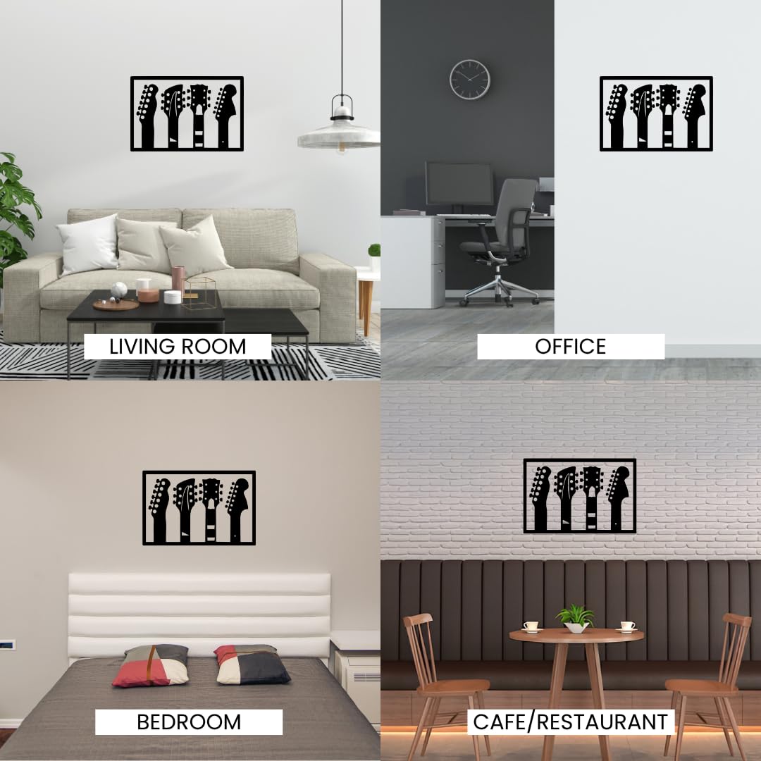 Artrooms Guitar Metal Wall Art - Wall Decoration | Wall Hanging (24x16 inch) | Black Matte Finish