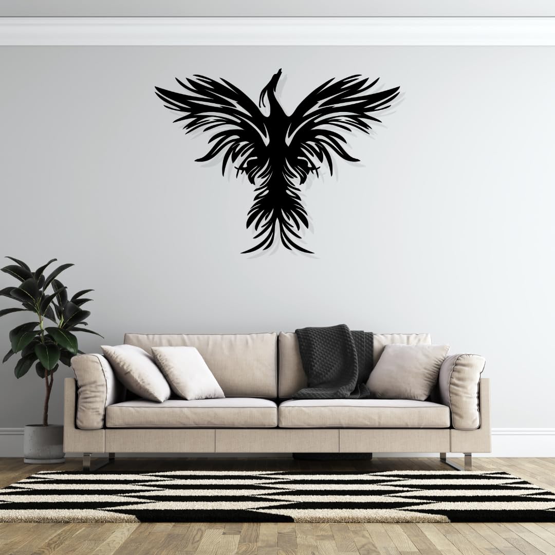 Phoenix Metal Wall Art - Wall Decoration|Wall Hanging (25x19 inch)|Black Matte Finish