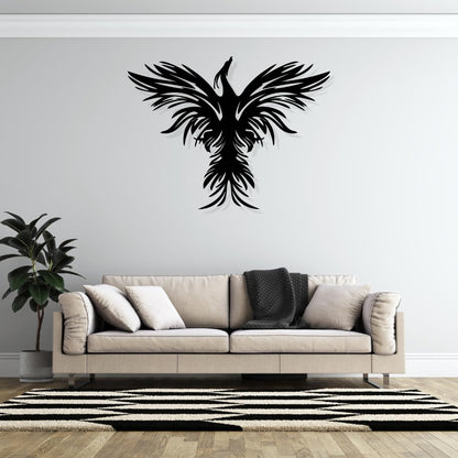 Phoenix Metal Wall Art - Wall Decoration|Wall Hanging (25x19 inch)|Black Matte Finish