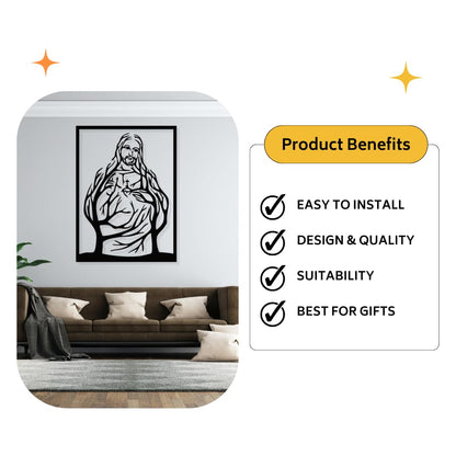 Artrooms Jesus Metal Wall Art - Wall Decoration|Wall Hanging (18x25 inch)|Black Matte Finish