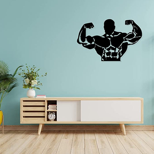 Artrooms Body Builder Metal Wall Art - Wall Decoration | Wall Hanging (25x16 inch) | Black Matte Finish