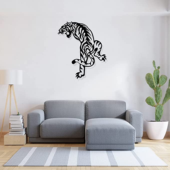 Artrooms Tiger Metal Wall Art - Wall Decoration | Wall Hanging (21x25 inch) | Black Matte Finish