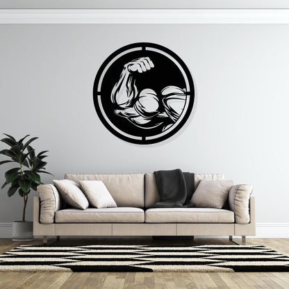 Artrooms Bicep Muscle Bodybuilding Metal Wall Art - Wall Decoration | Wall Hanging (25x25 inch) | Black Matte Finish