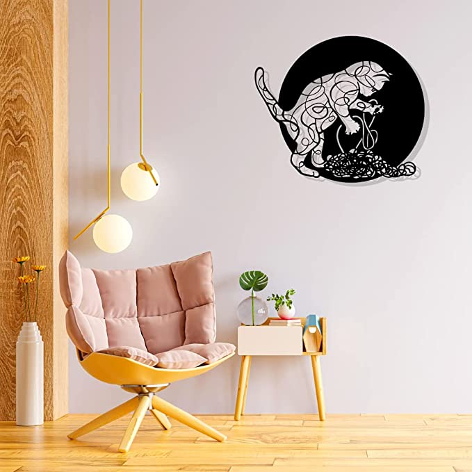 Artrooms Cat Playing Metal Wall Art - Wall Decoration | Wall Hanging (25x25 inch) | Black Matte Finish