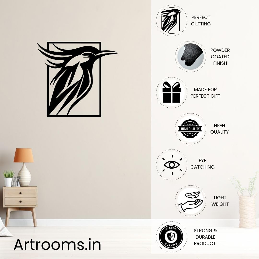 Artrooms Bird Metal Wall Art -  Wall Decoration | Wall Hanging (16x18 inch) | Black Matte Finish