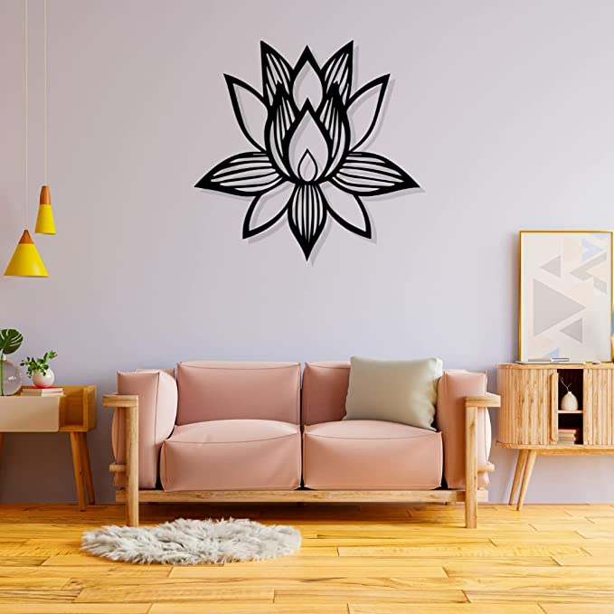 Artrooms Lotus Metal Wall Art - Wall Decoration | Wall Hanging (24x24 inch) | Black Matte Finish