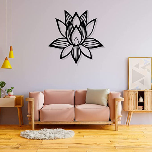 Artrooms Lotus Metal Wall Art - Wall Decoration | Wall Hanging (24x24 inch) | Black Matte Finish