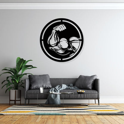 Artrooms Bicep Muscle Bodybuilding Metal Wall Art - Wall Decoration | Wall Hanging (25x25 inch) | Black Matte Finish